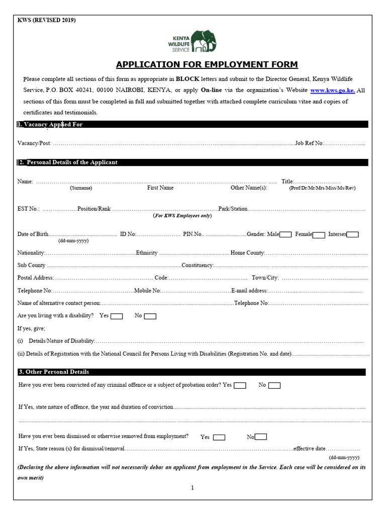 Revised Kws Employment Application Form | PDF