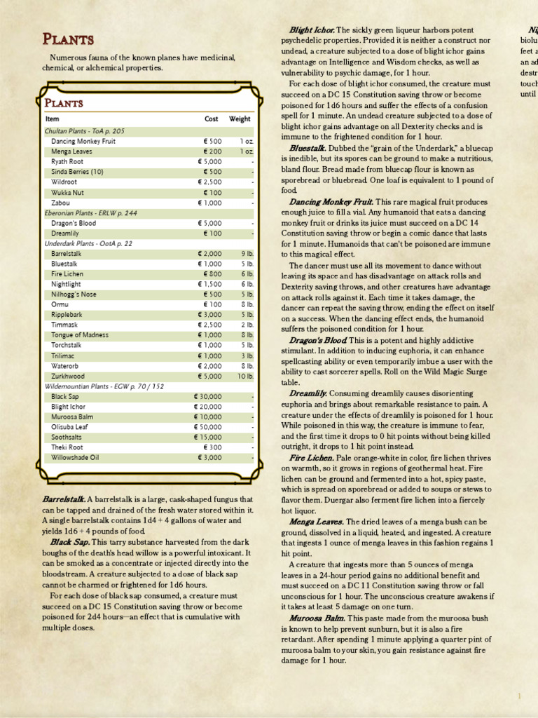 D&D Alchemical Plants and Their Uses | PDF