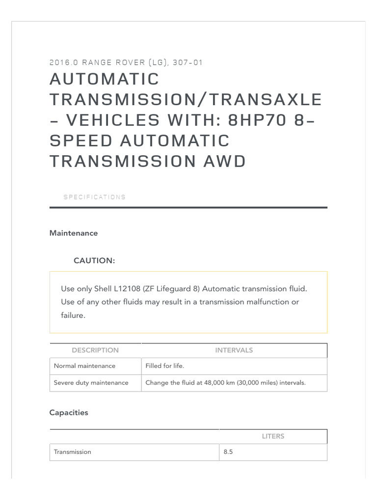 Automatic Transmission Transaxle Vehicles With 8hp70 8 Speed At Awd