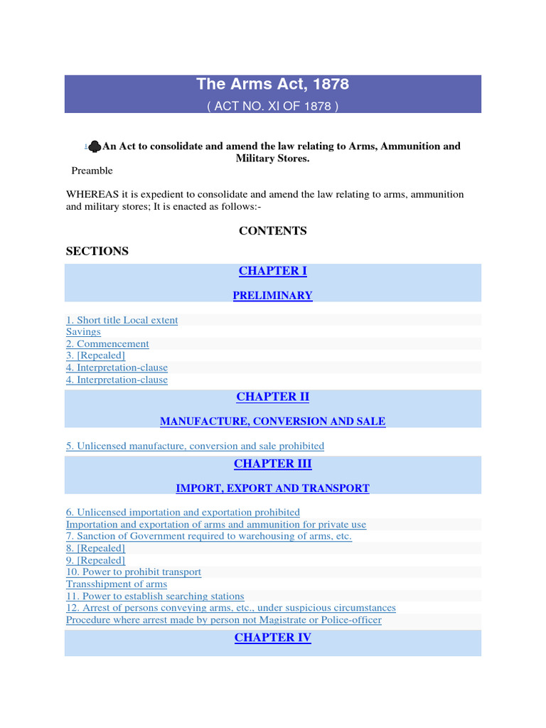 Arms Act 1878 PDF Criminal Procedure In South Africa Magistrate