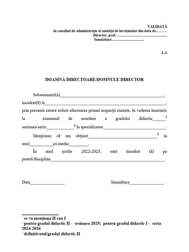Model Cerere Solicitare Prima Inspectie Curenta | PDF