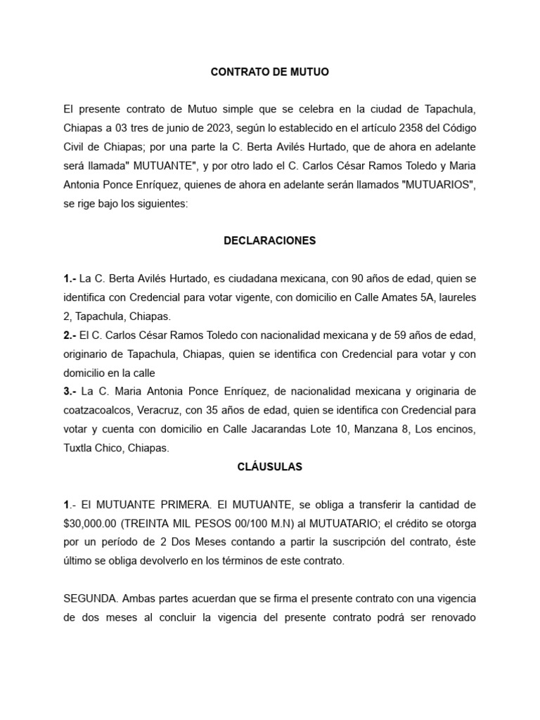 Contrato de Mutuo | PDF