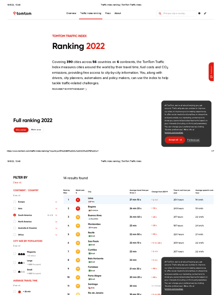 TomTom Traffic Index 2022 Rankings | PDF | Brazil | Transport
