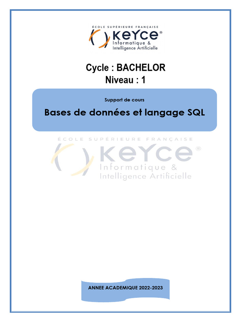 Cours SQL et Bases de Données 2022-2023 | PDF | Bases de données | Base ...