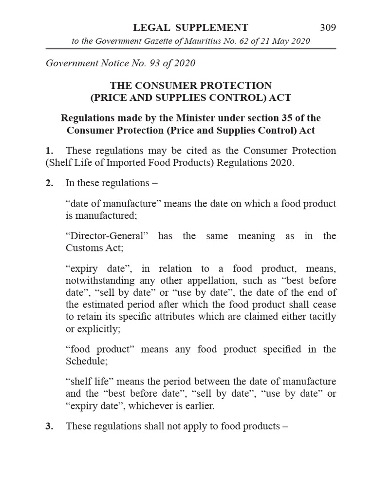The Consumer Protection Shelf Life of Imported Food Products