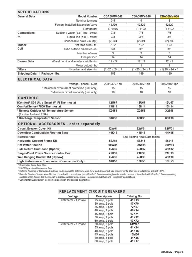 LennoxCBA38MV Specs PDF