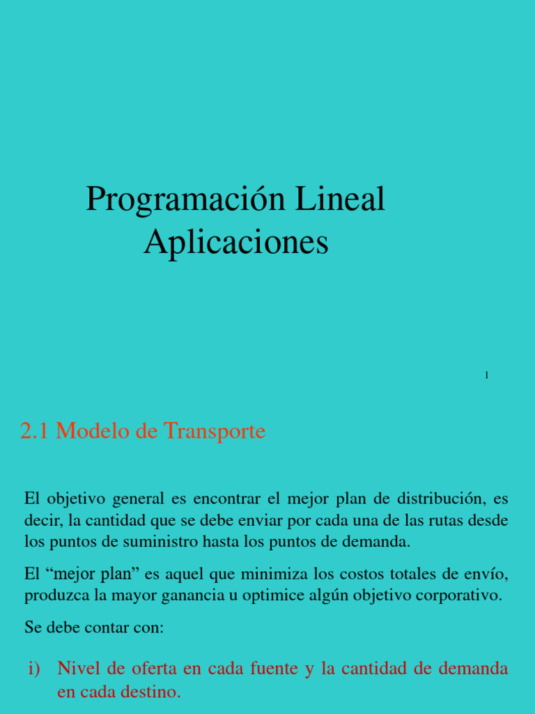 Modelo de Transporte en Programación Lineal | PDF | Transporte | Algoritmos