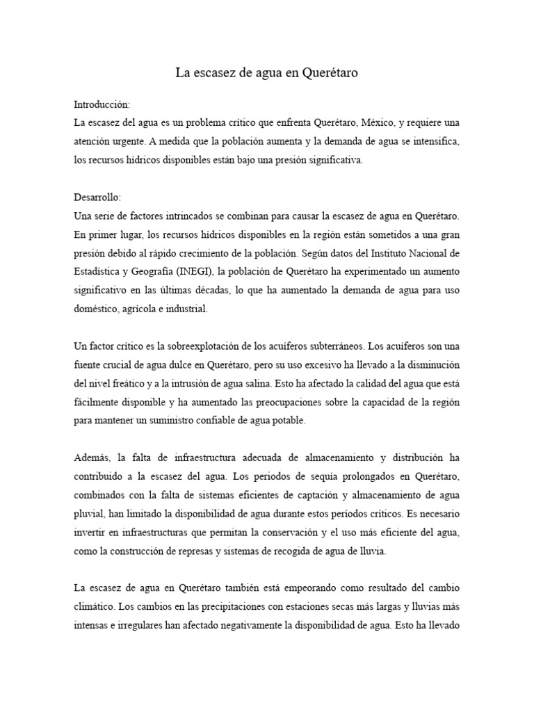 Escasez de Agua en Querétaro: Causas y Soluciones | PDF