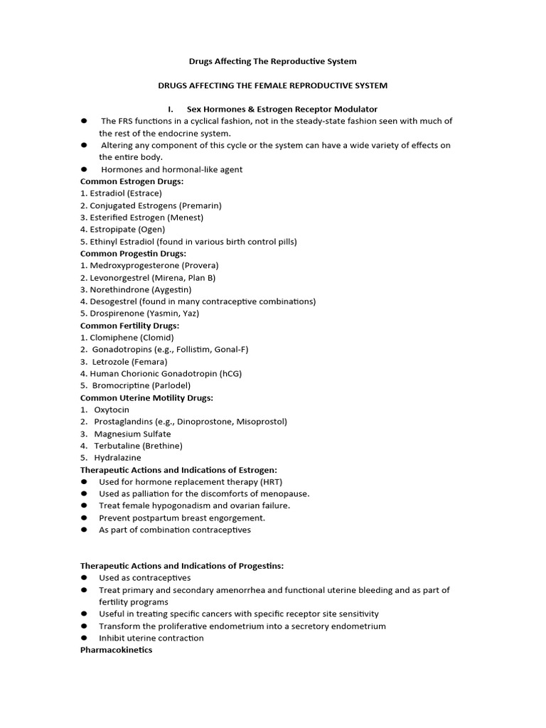 Reproductive System Drug Overview | PDF