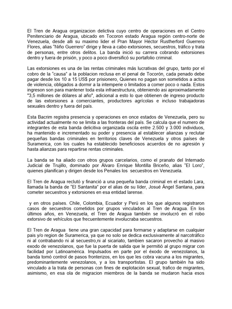 El Tren de Aragua: Crimen Transnacional | PDF | Crímenes | Crimen y ...