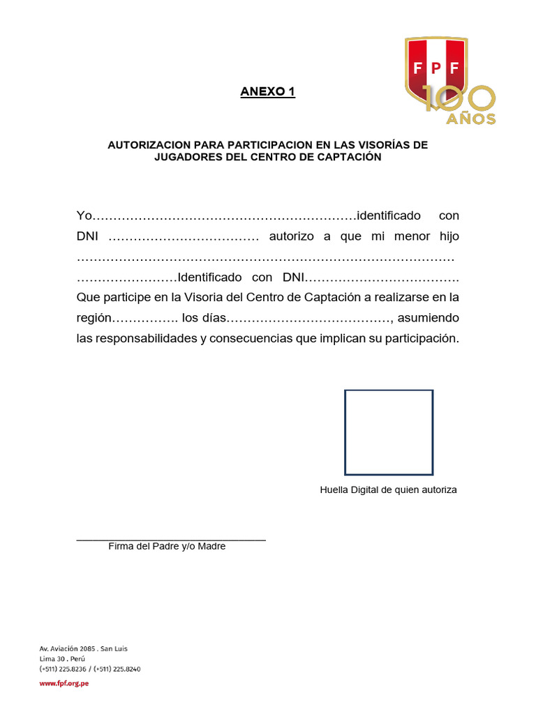 Autorización para Visoría de Jugadores | PDF