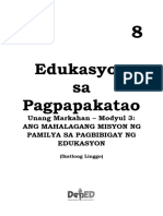Edukasyon Sa Pagpapakatao: Unang Markahan - Modyul 3: Ang Mahalagang Misyon NG Pamilya Sa Pagbibigay NG Edukasyon