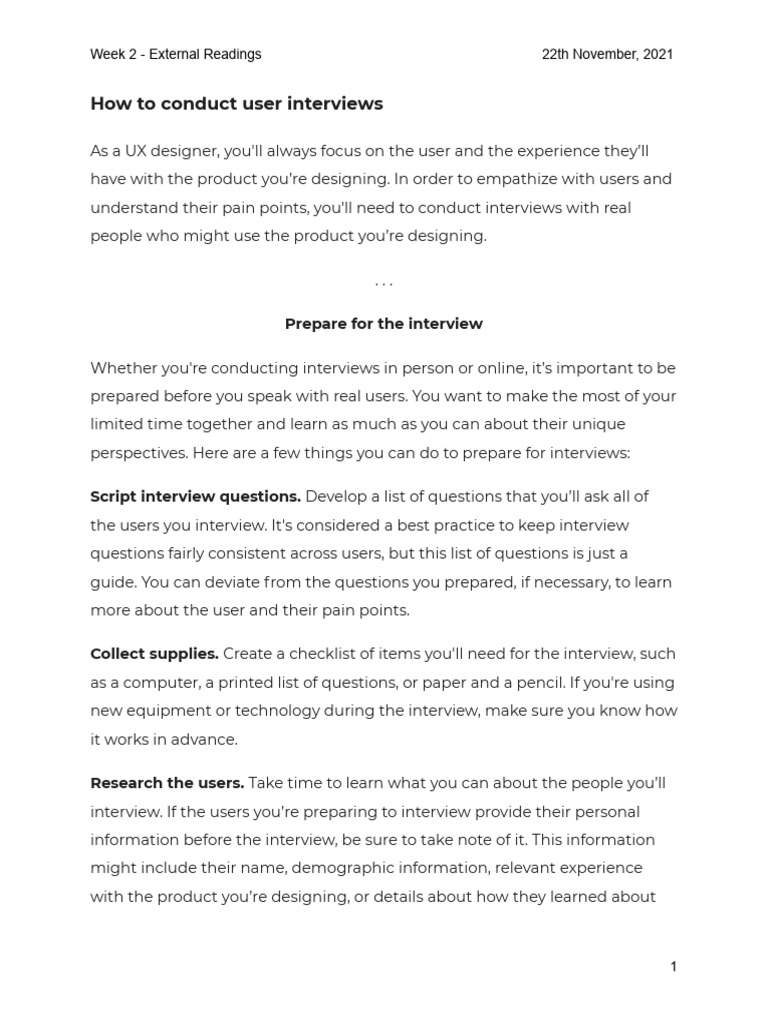 How To Conduct User Interviews - Example Interview Questions | PDF ...