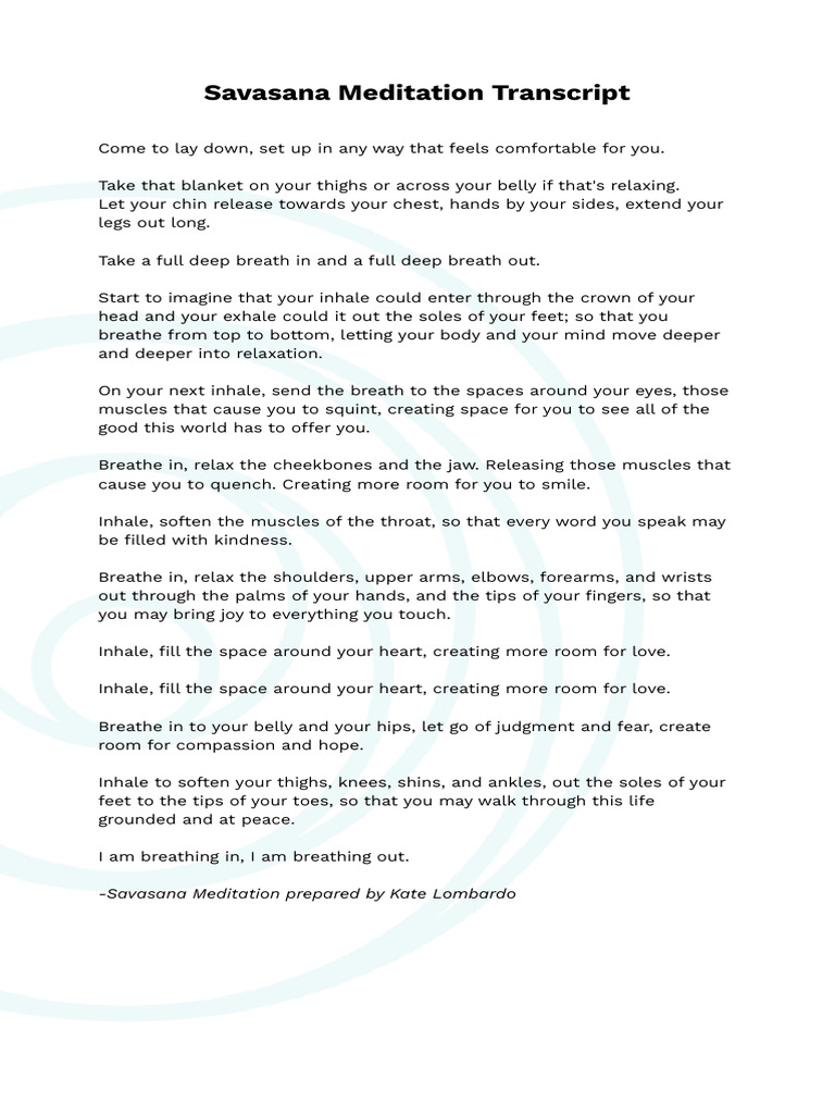 Savasana Guided Meditation Script | PDF