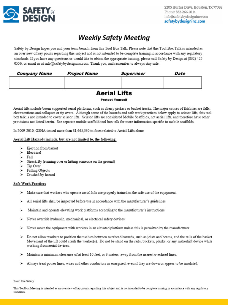 15 Aerial Lifts Tool Box Talk PDF