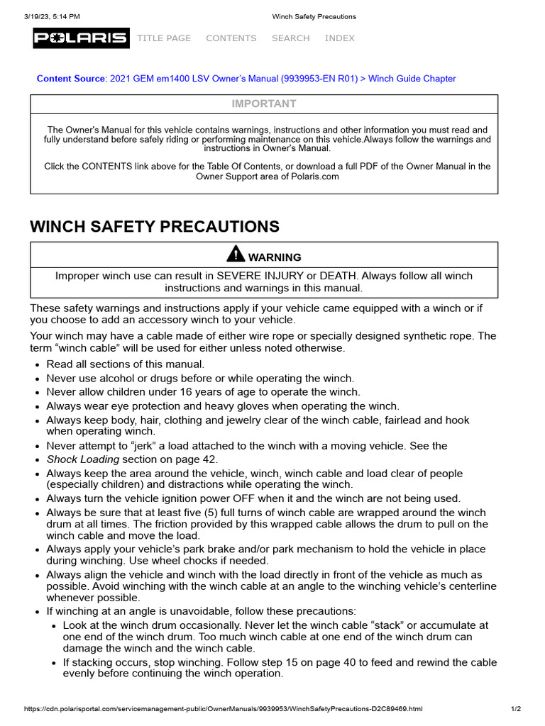 Winch Safety Precautions PDF Vehicles Manufactured Goods