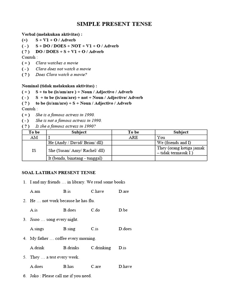 Soal Latihan Pts Simple Present Past Tense Pdf Adverb Adjective