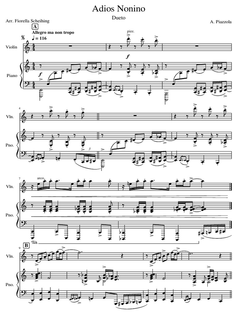 Adios Nonino Violin Pdf Composiciones Musicales Formas Musicales