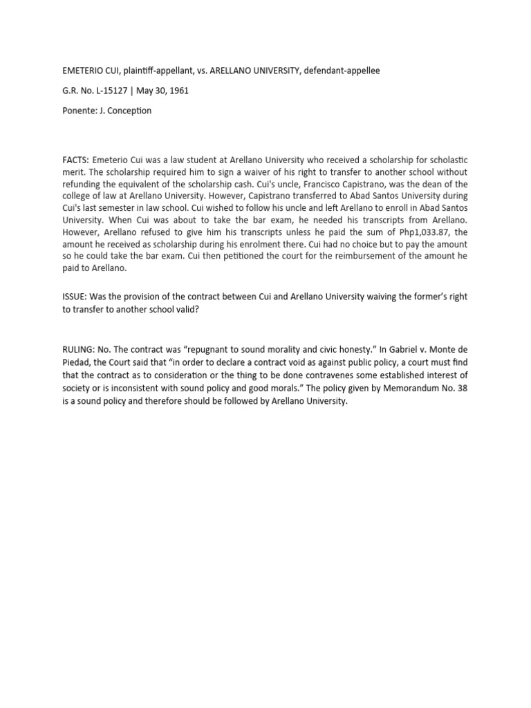 Cui vs arellano university l 15127 may 30 1961 pdf law