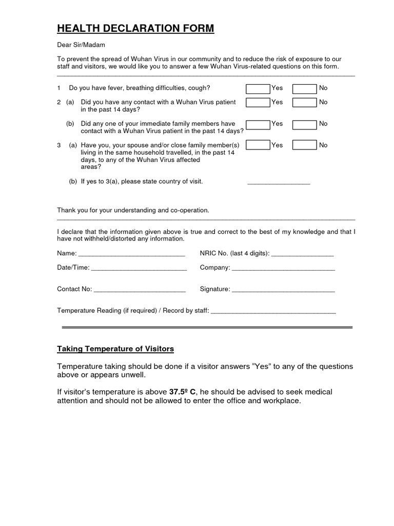 Health Declaration Form | PDF