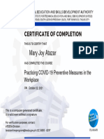 Practicing COVID-19 Preventive Measures in The Workplace - Certificate of Completion