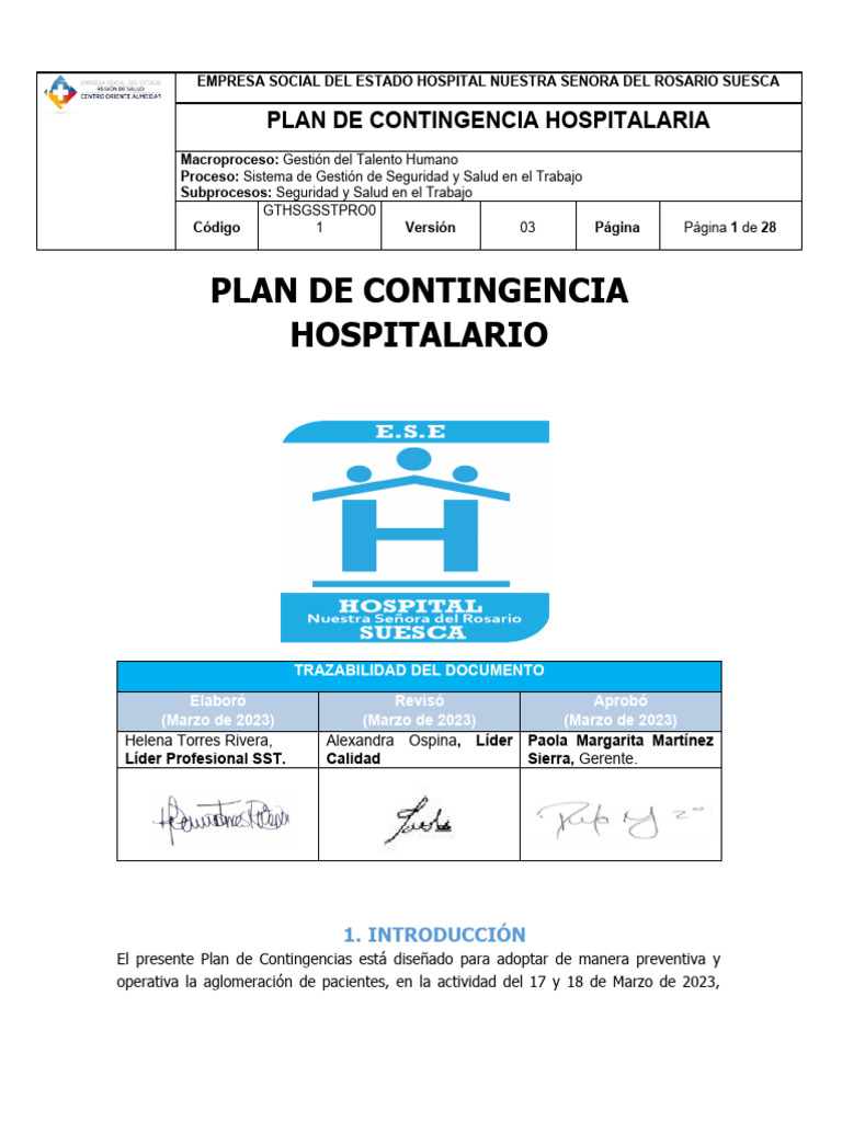 Plan Contingencia Viernes 17 y Sabado 18 de Marzo ESE HNSR Suesca | PDF ...