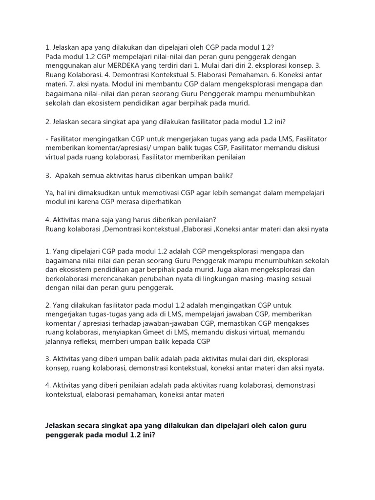 Peran dan Pembelajaran CGP Modul 1.2 | PDF | Karier & Perkembangan ...