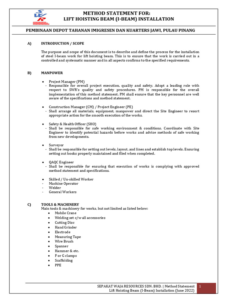 Lift Hoisting Beam Installation Method | PDF | Technology & Engineering