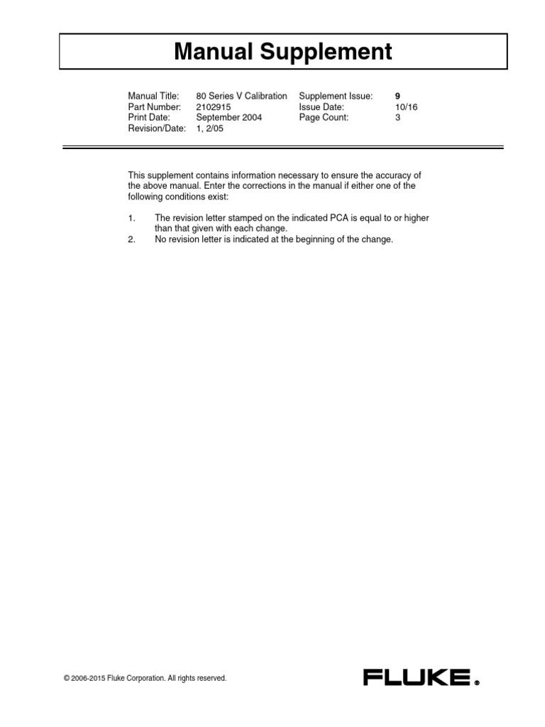 Suplemento Maunal de Calibracion Fluke 87 Ing PDF