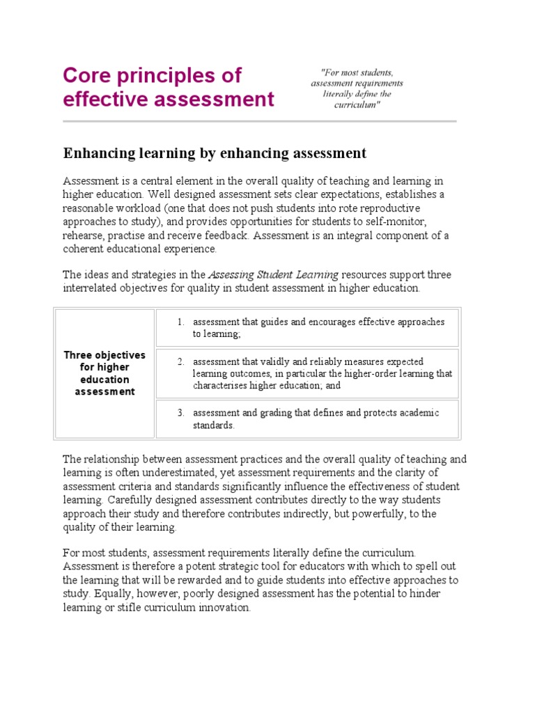 Principles of Effective Assessment | PDF | Educational Assessment ...