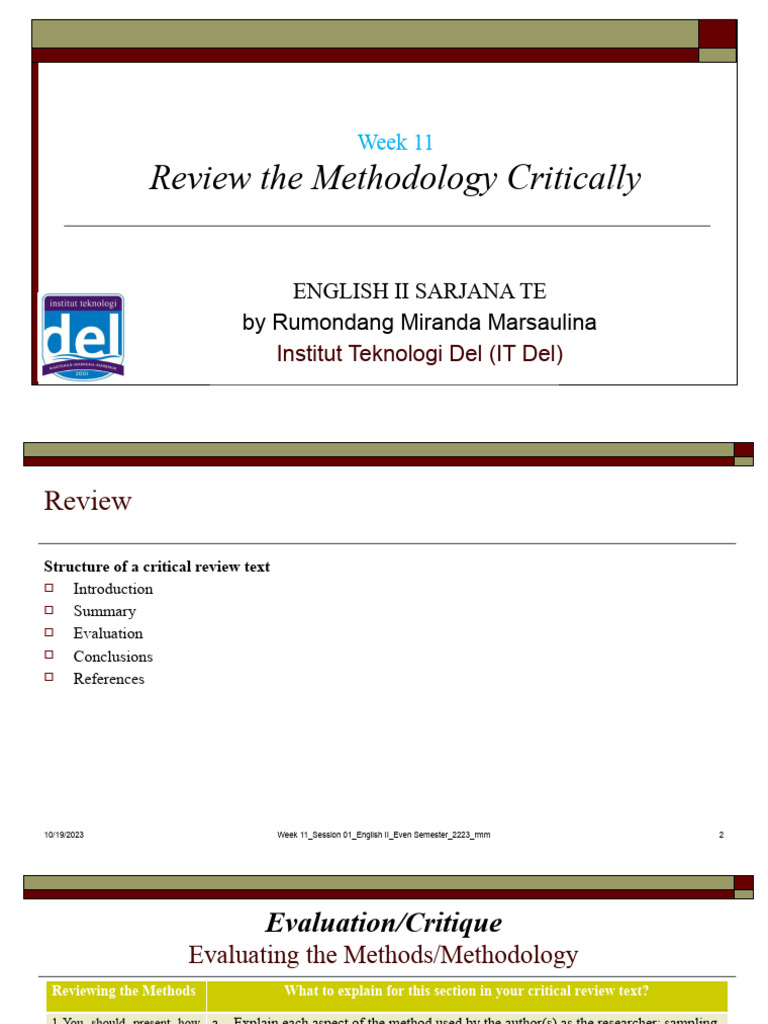Week 11-Review The Methodology Critically | PDF | Business