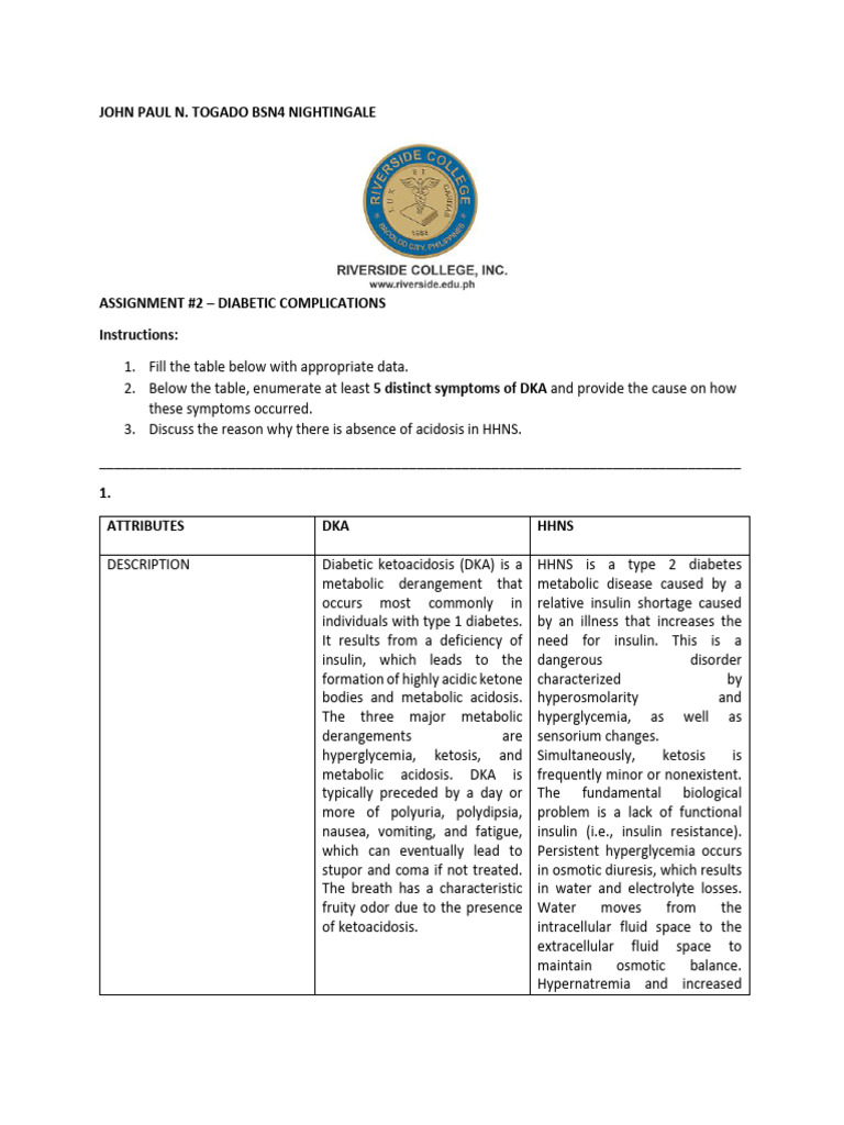 Dka vs. HHNS PDF Hyperglycemia Dehydration