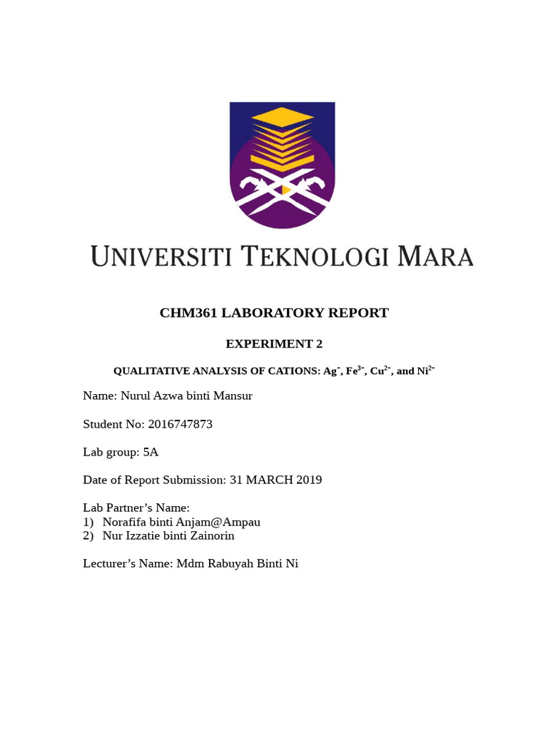 Experiment 2 Chm361 Pdf Precipitation Chemistry Chemistry
