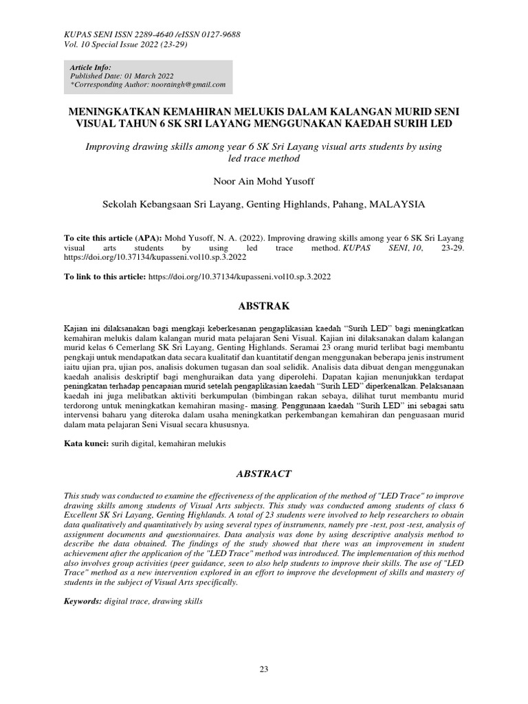 Meningkatkan Kemahiran Melukis Dalam Kalangan Murid Seni Visual Tahun 6