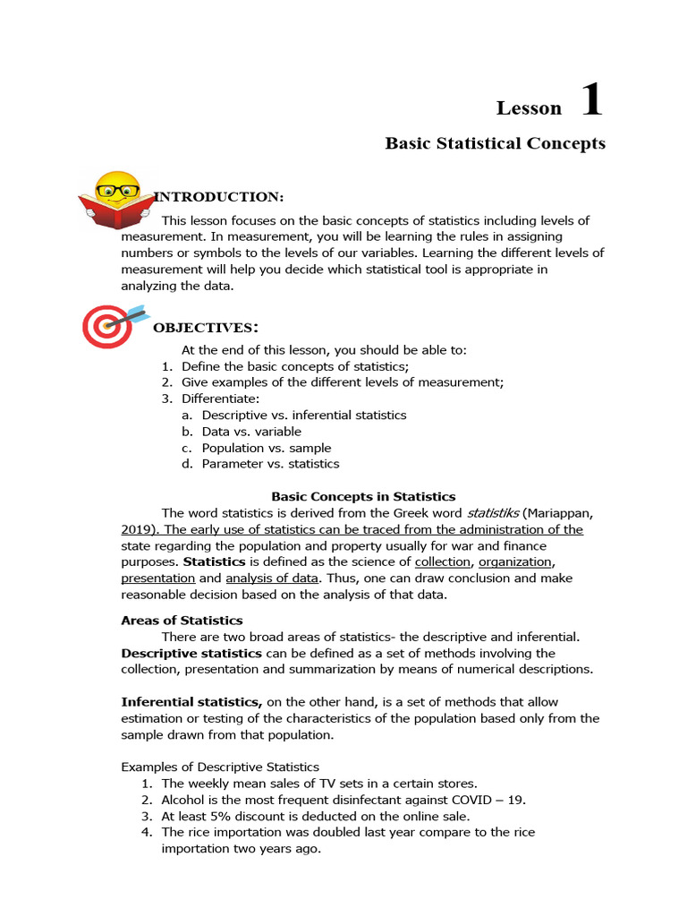 Lesson 1 Basic Concepts in Statistics | PDF | Statistics | Level Of ...