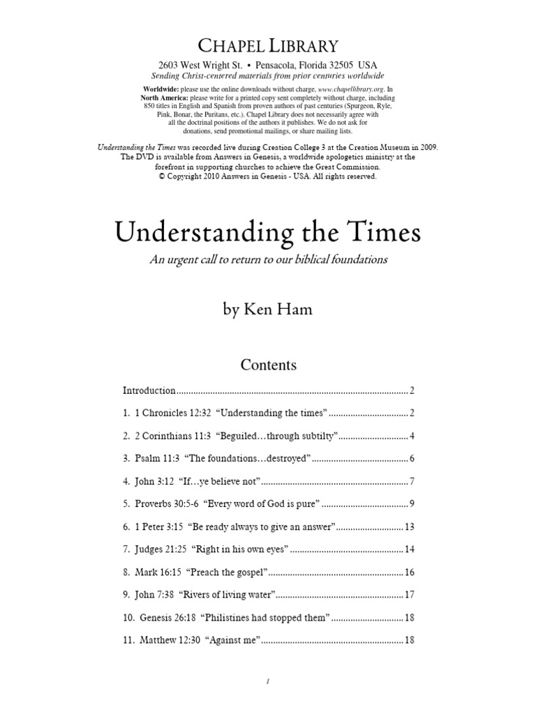 Understanding The Times PDF Creationism Adam