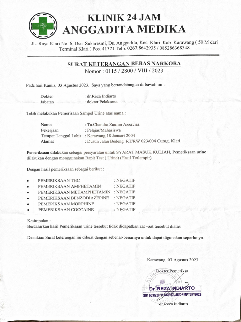 Surat Keterangan Bebas Narkoba (SKBN) PDF