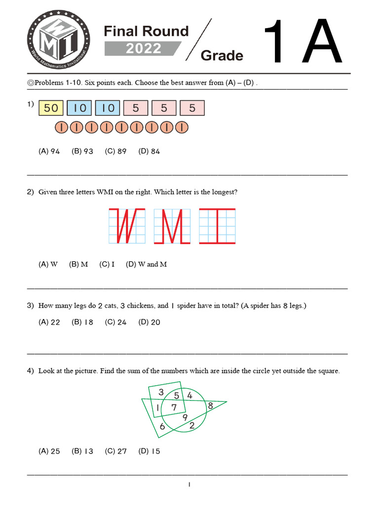 WMI Primary Mathematics Sample Questions | PDF | Mathematics
