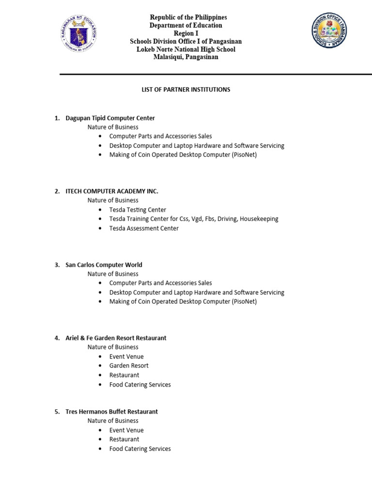 Partner Institutions for TechVoc Programs | PDF | Computers