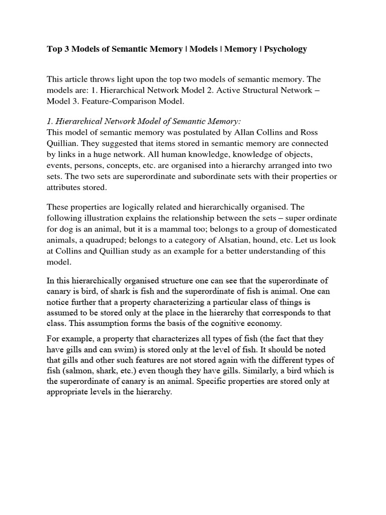 Top 3 models of semantic memory pdf hierarchy concept