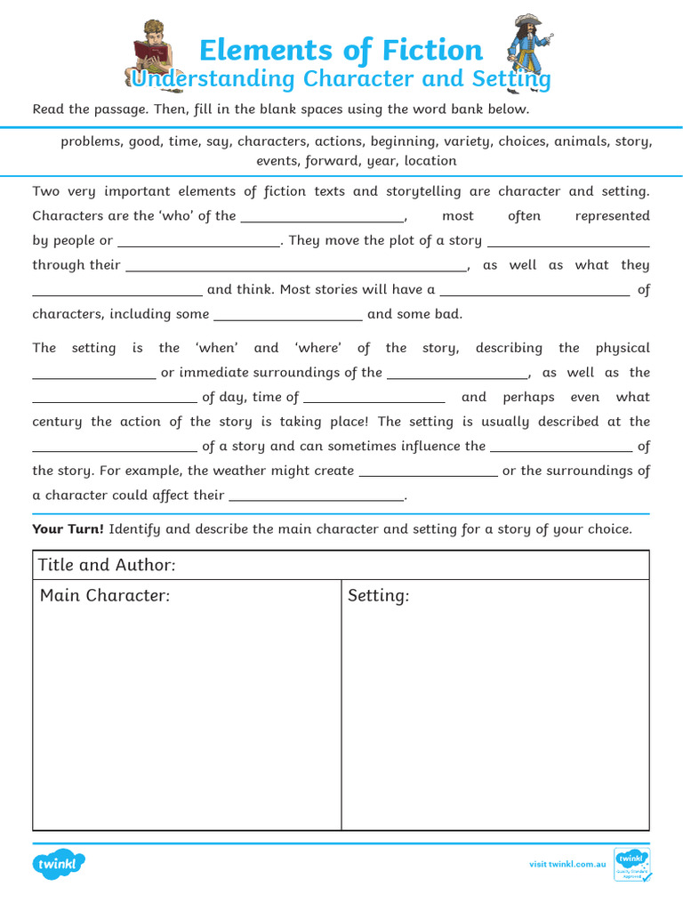 Elements of Fiction Worksheets - Ver - 1 | PDF