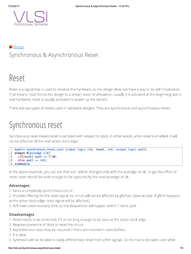 Synchronous - Asynchronous Reset - VLSI Pro | PDF