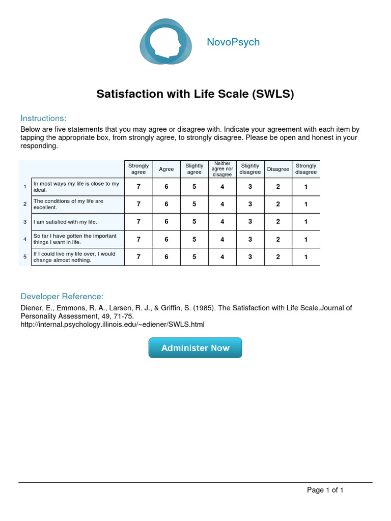 Satisfaction with Life Scale Questionnaire | PDF | Psychology