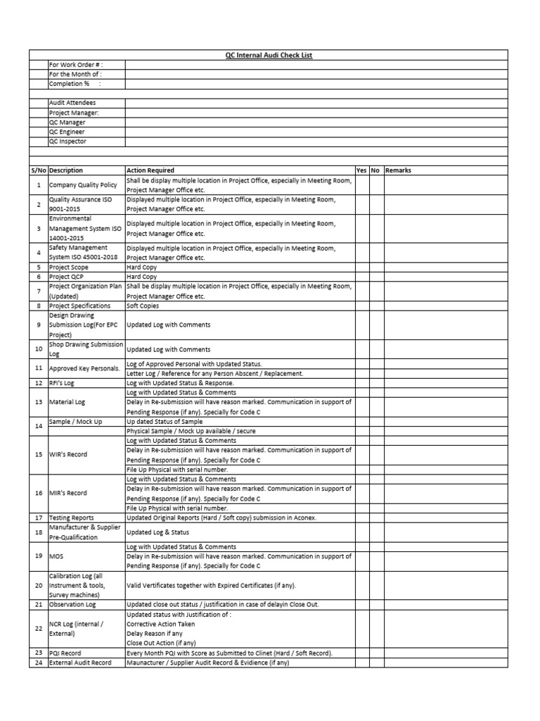 QC Audit Checklist PDF Computing Business
