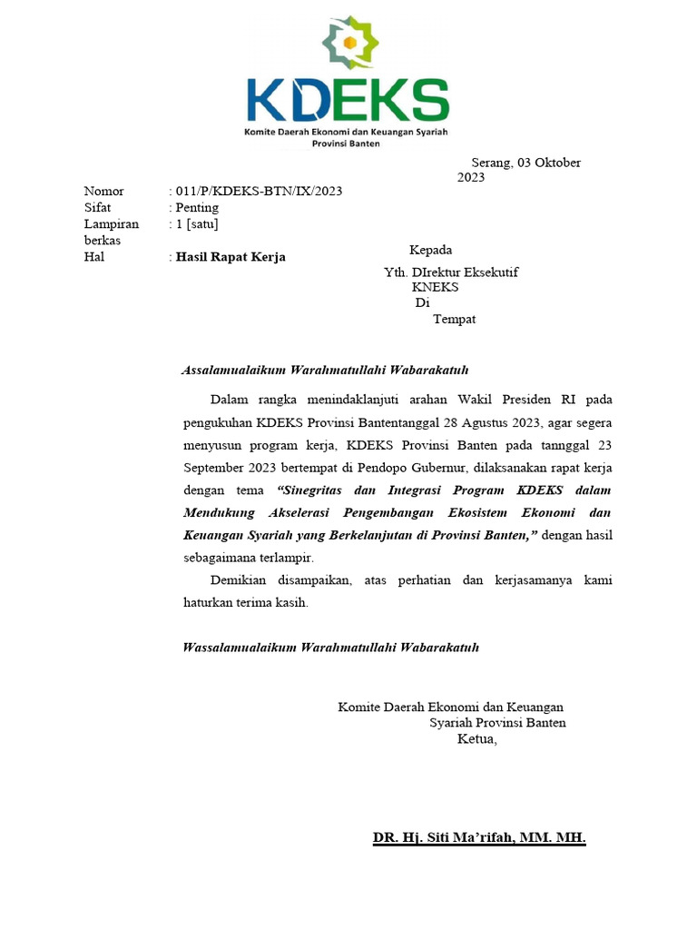 Surat Hasil Raker Kdeks (Kneks) | PDF