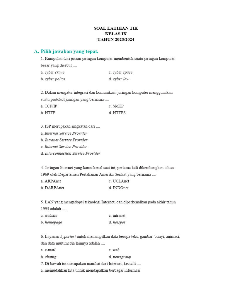 Soal Latihan Bab 1 Tik Kelas Ix Pdf