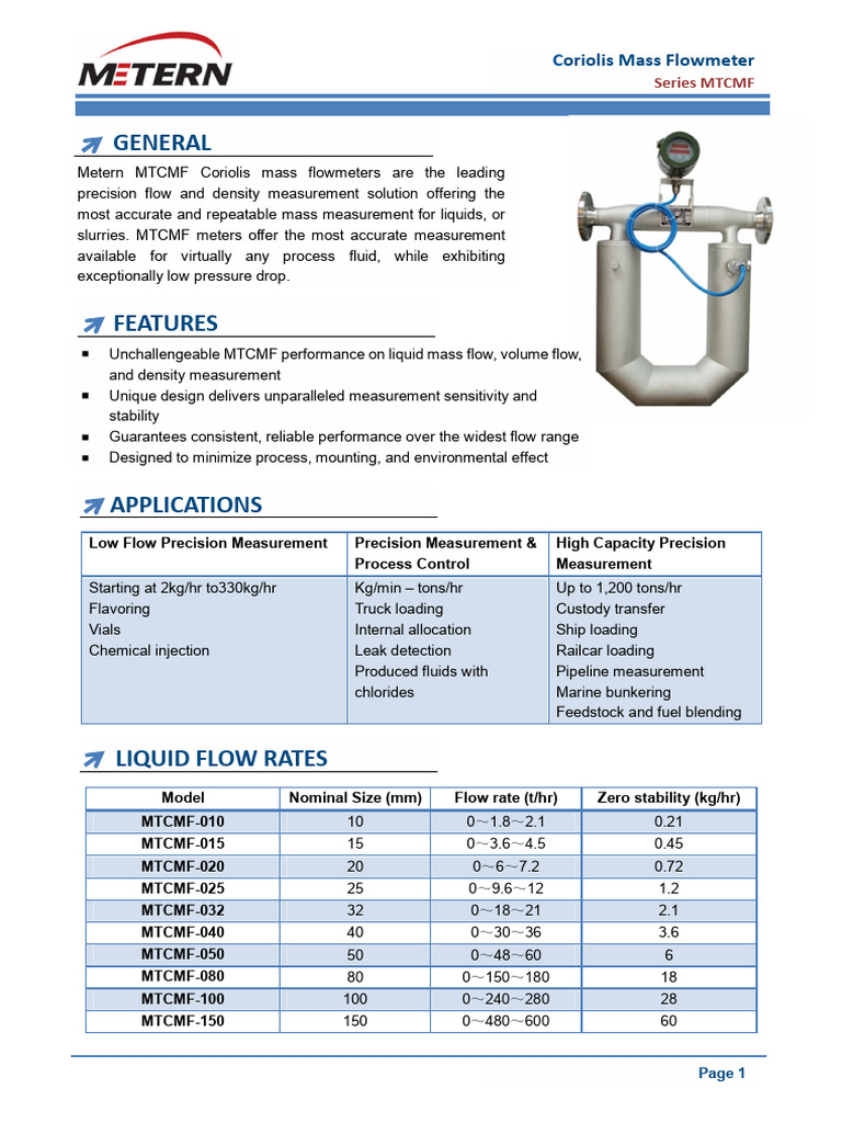 Catalogue Coriolis Mass Flowmeter PDF Flow Measurement Physical