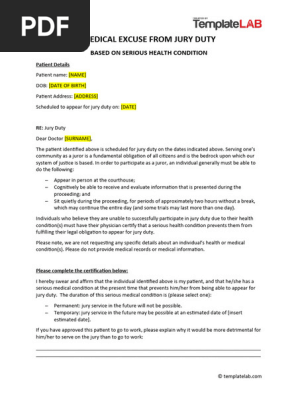 Medical Excuse From Jury Duty Template | PDF | Physician | Public 