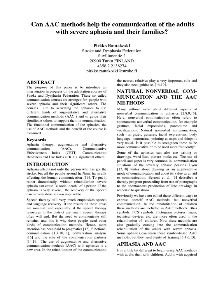 AAC Methods for Severe Aphasia Support | PDF | Aphasia | Speech