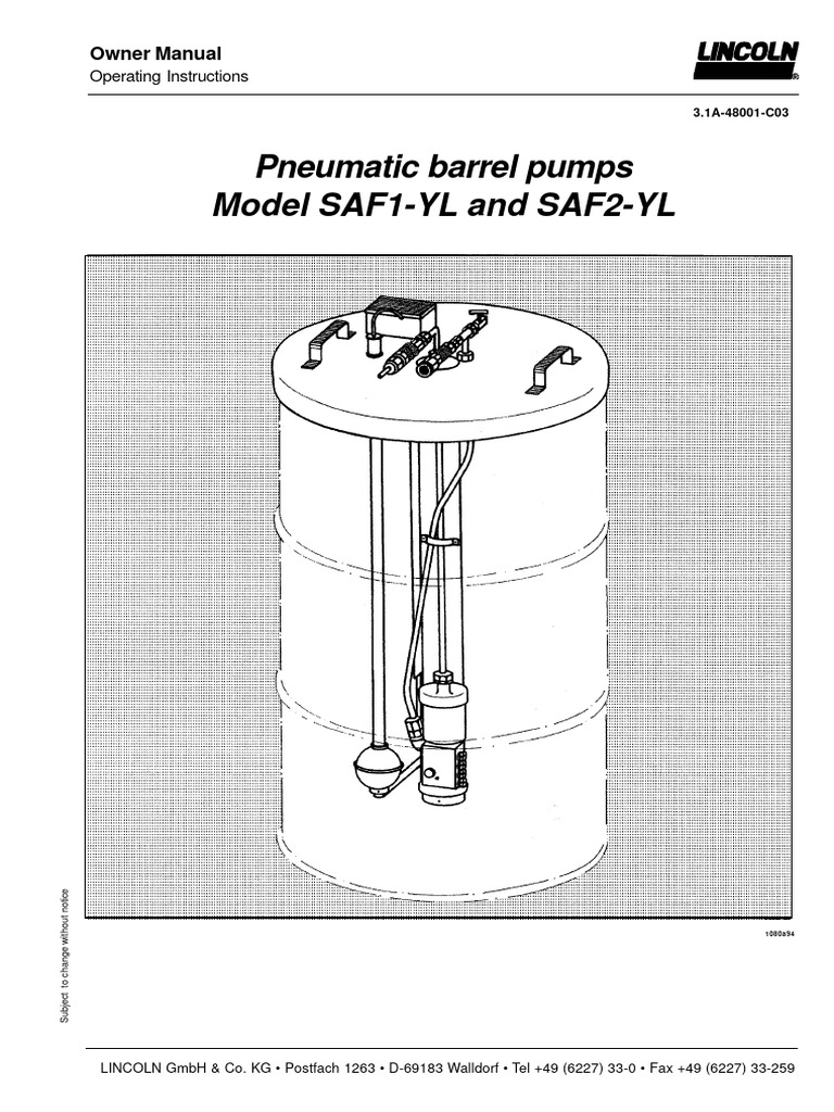 SAF1YL SAF2YL Pneumatic Barrel Pumps PDF Safety Hazards